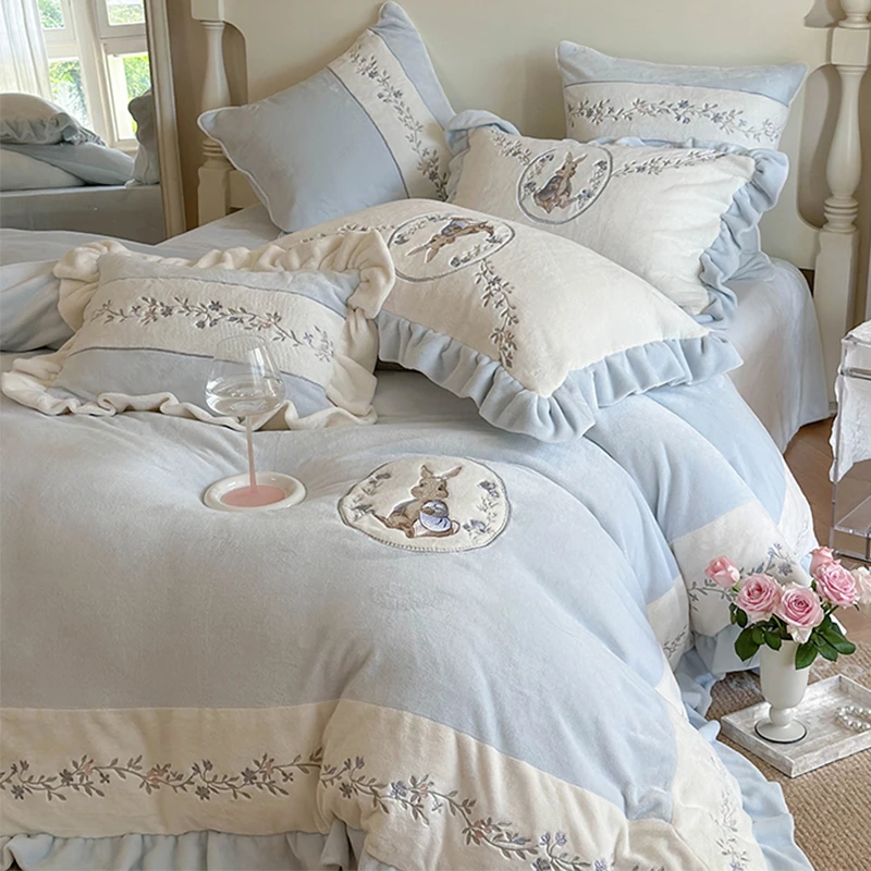 皇后娘娘网红款卡通加厚牛奶绒四件套少女心保暖公主风双面绒床品