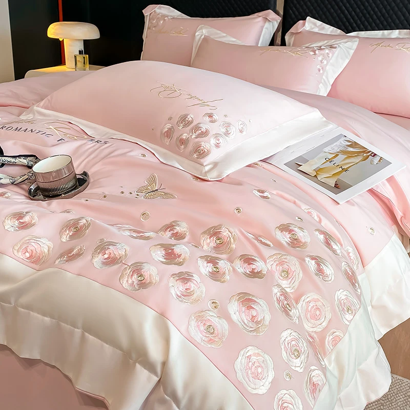 皇后娘娘 高档长绒棉纯棉床上四件套全棉刺绣轻奢高级感床单被套