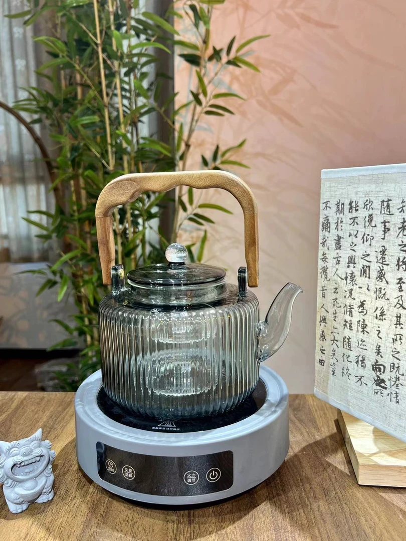 大容量玻璃蒸煮一体提梁壶耐热中式莲花茶壶电陶炉煮茶壶组合套组