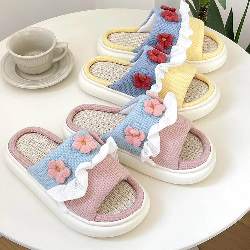 暖之缘拖鞋女夏季可爱亚麻踩屎感居家厚底防滑高级感四季亚麻拖