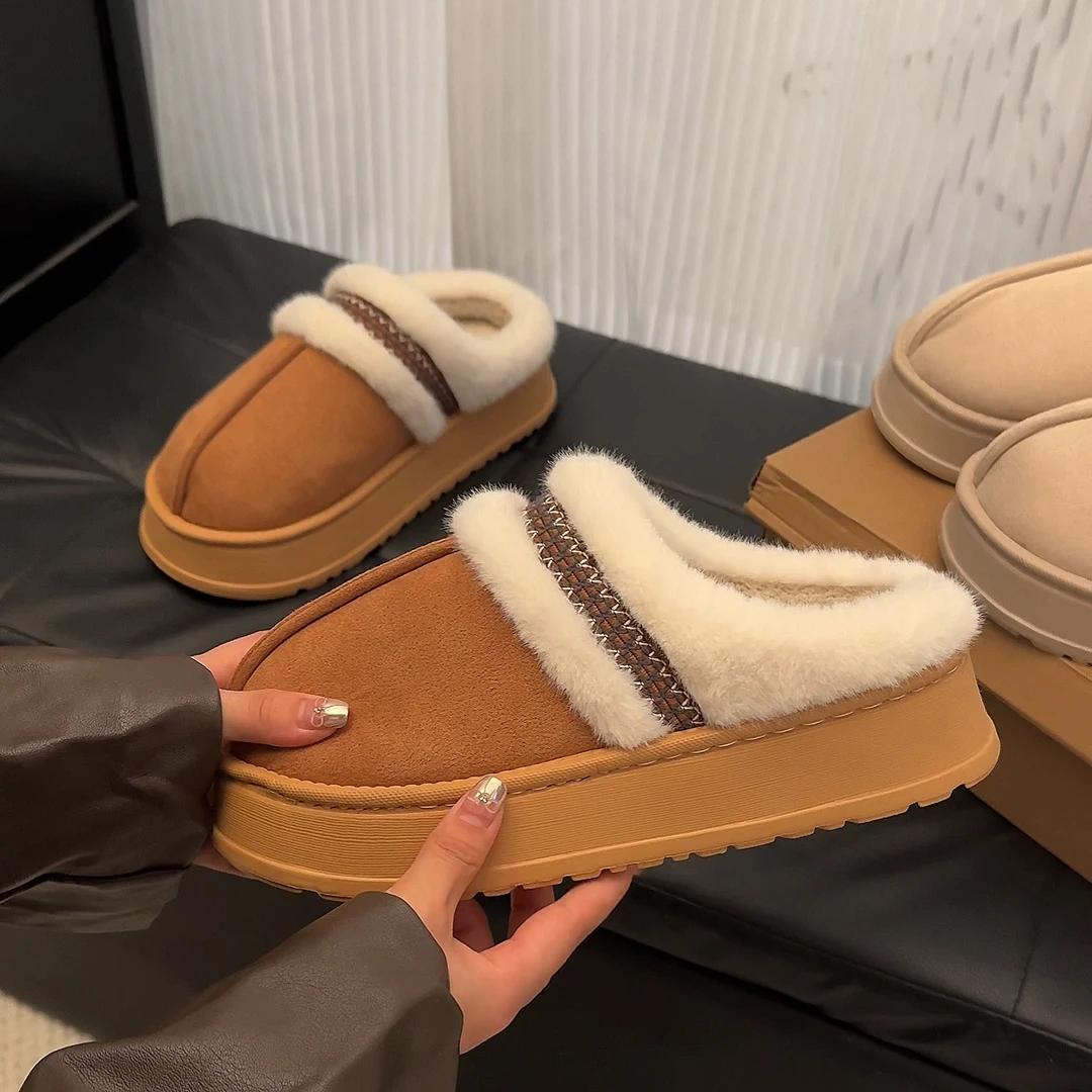 8713U家同款冬季女时尚经典舒适厚底毛鞋领包头休闲居家毛毛拖鞋