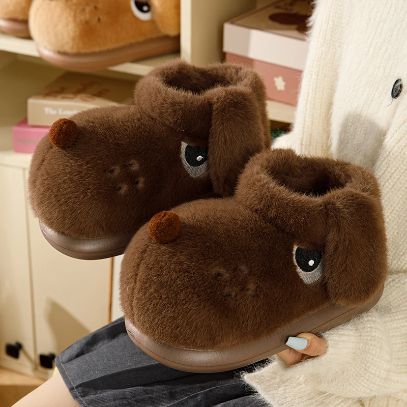 小狗包跟棉鞋女冬季室内居家搞怪可爱防滑冬天保暖情侣毛绒棉鞋男
