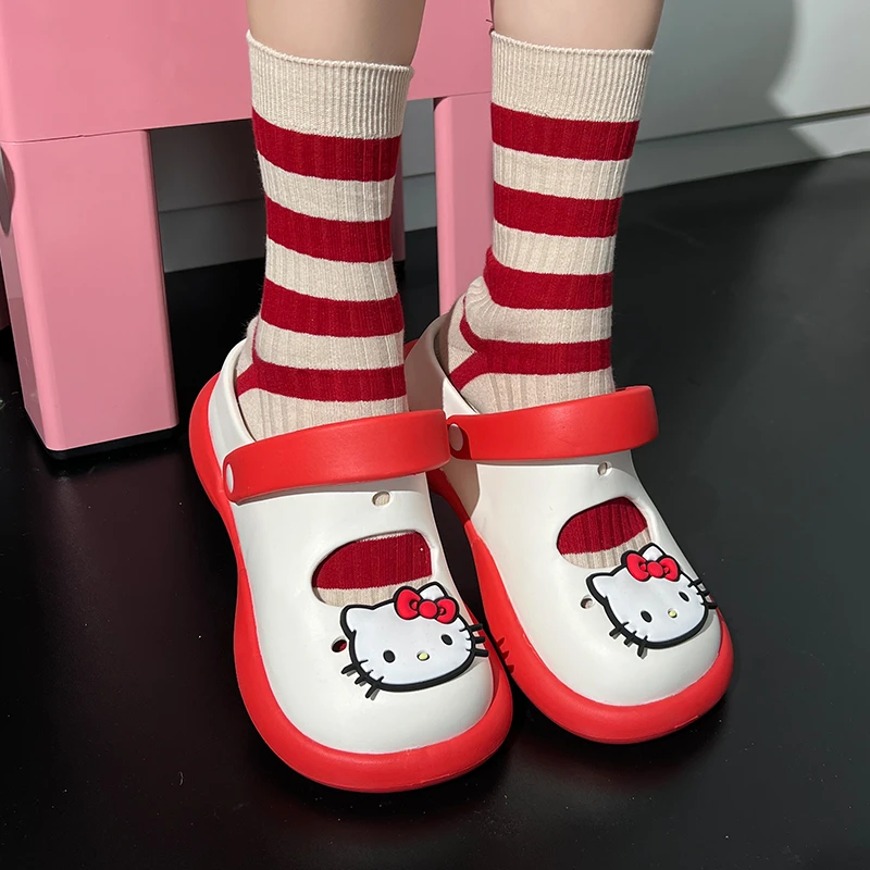 暖之缘可爱KTY猫洞洞鞋春夏季新款玛丽珍拖鞋防滑包头外穿厚底鞋