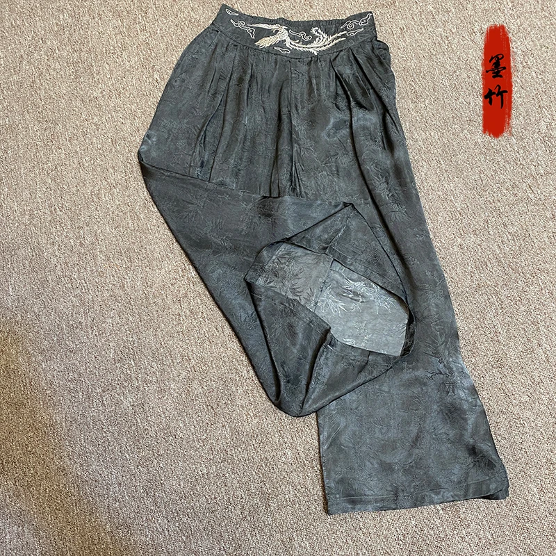 【凤归】新中式中国风时尚轻奢高级感刺绣宽松女装休闲裤68057