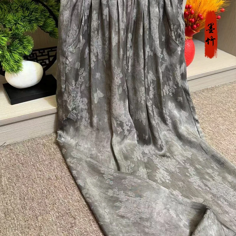 【莺啼】新中式中国风女士直筒阔腿裤气质时尚设高级感花萝68018