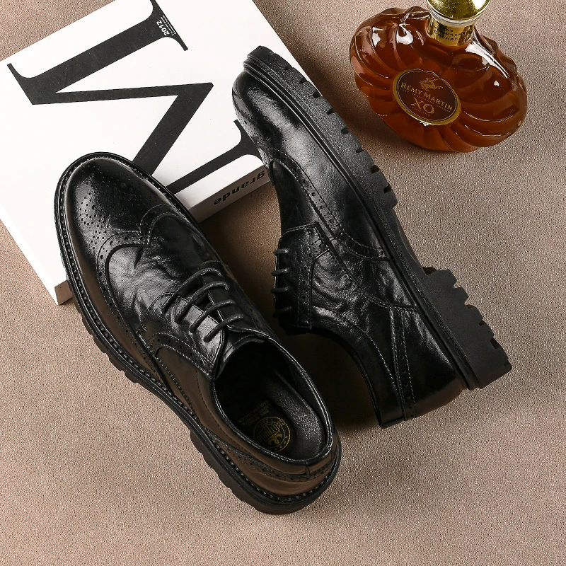 真皮牛皮新款布洛克皮鞋正装商务休闲英伦风高级感软底软面7707