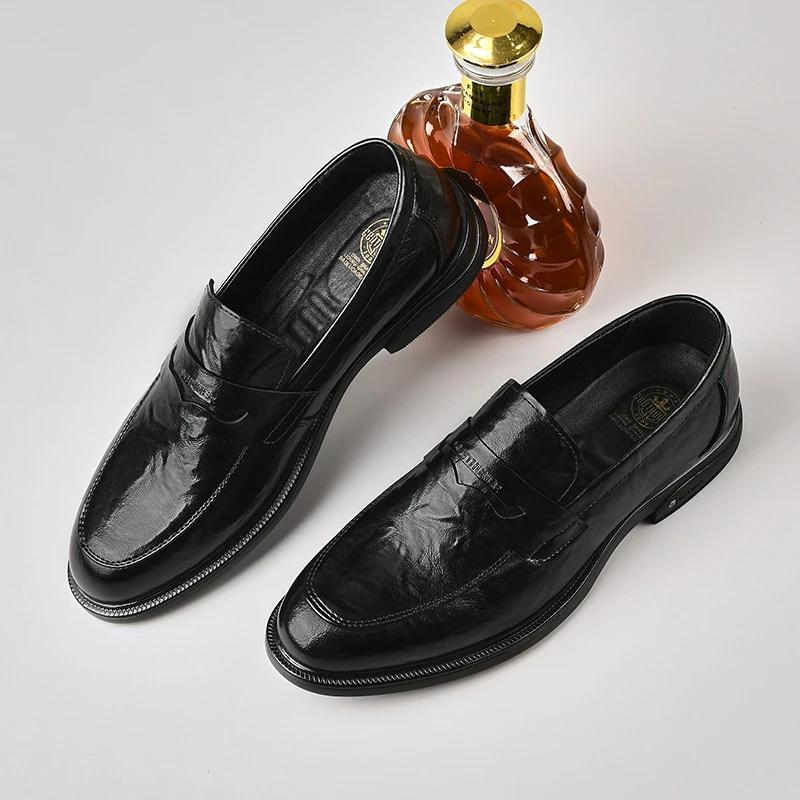 皮鞋男一脚蹬豆豆鞋舒适男士透气牛皮软底时尚舒适休闲乐福鞋5628