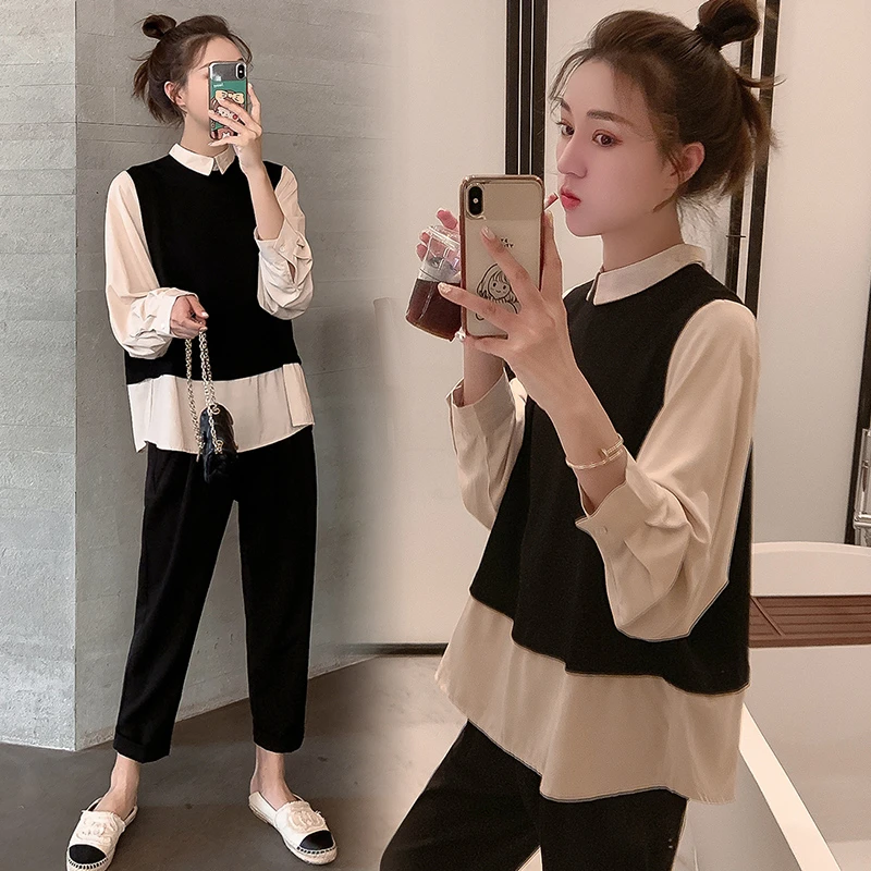 孕妇秋装套装时尚款网红秋季两件套不显怀上衣+托腹裤春秋套装女