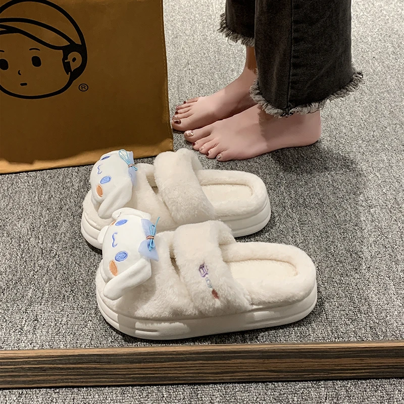 玉桂狗棉拖鞋女秋冬季两用外穿室内可爱防滑保暖毛绒月子棉拖厚底