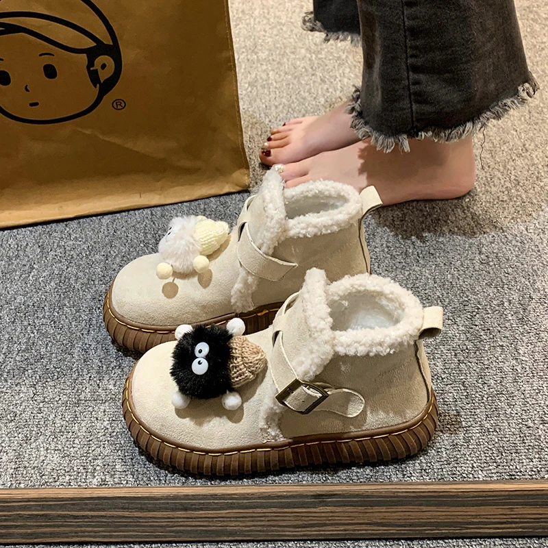 网红厚底可爱雪地靴子女加绒加厚2024年秋冬季新款防滑棉鞋短靴潮