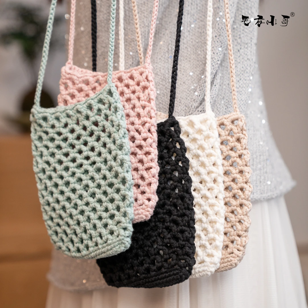 毛衣小哥单肩斜挎毛线编织包女镂空手工度假网兜渔网手机包小包包