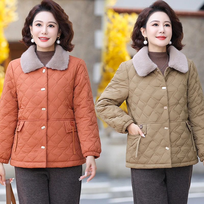 妈妈装冬季加绒加厚棉服外套2025中老年女装时尚减龄防寒保暖棉衣