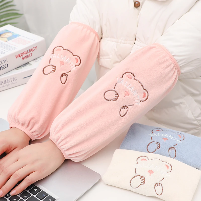 长款加绒袖套女学生工作办公室耐脏时尚套袖ins毛绒保暖护袖女款