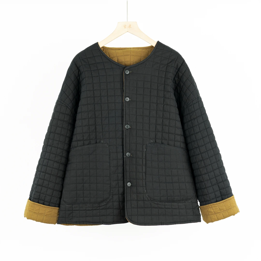 吉米原创-冬季两面穿格纹复古棉衣556201衣长65胸围130