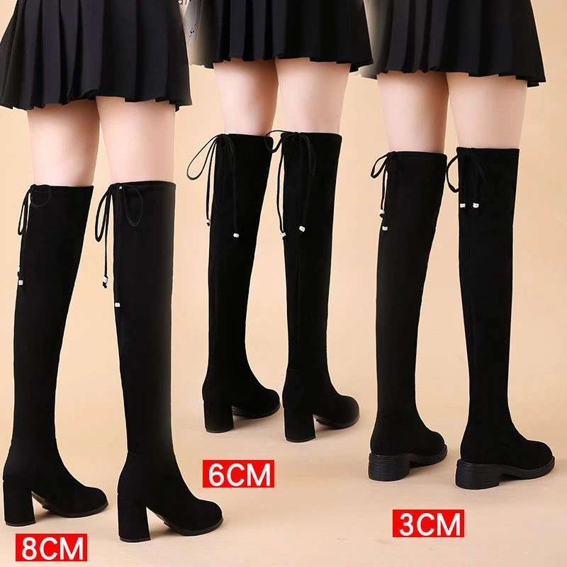 Sema潮春夏款过膝长靴女新款春夏高跟弹力靴粗跟显示高筒大码加绒