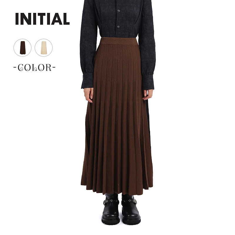 【商场同款】INITIAL24冬季新款高腰百褶半身裙女24WKTFLMXX234