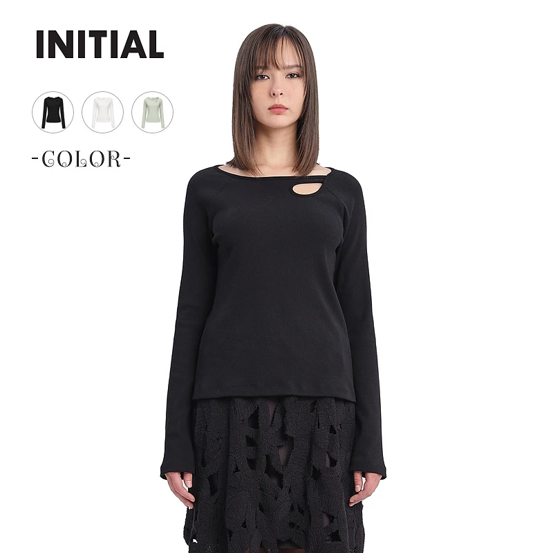 【商场同款】INITIAL24秋季新款修身镂空纯色针织衫24FTTFMCXX088