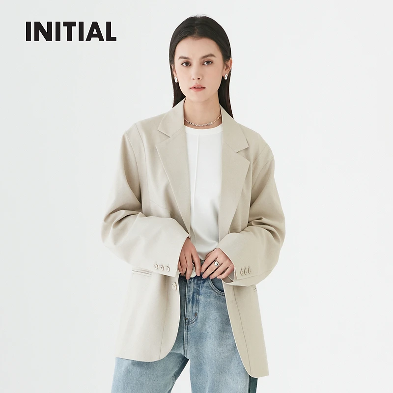INITIAL新款通勤休闲单排扣驳领气质廓形西装外套女24SMMFOCXX743