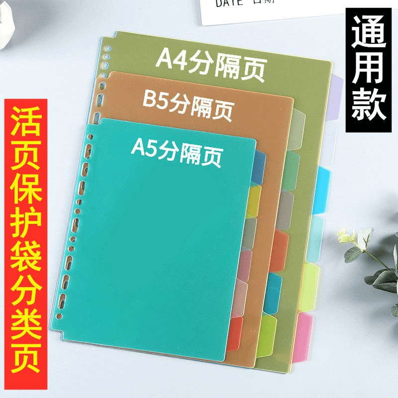 6色装分页纸A4活页本通用型30孔4孔11孔索引页PP塑料分隔页B5分页