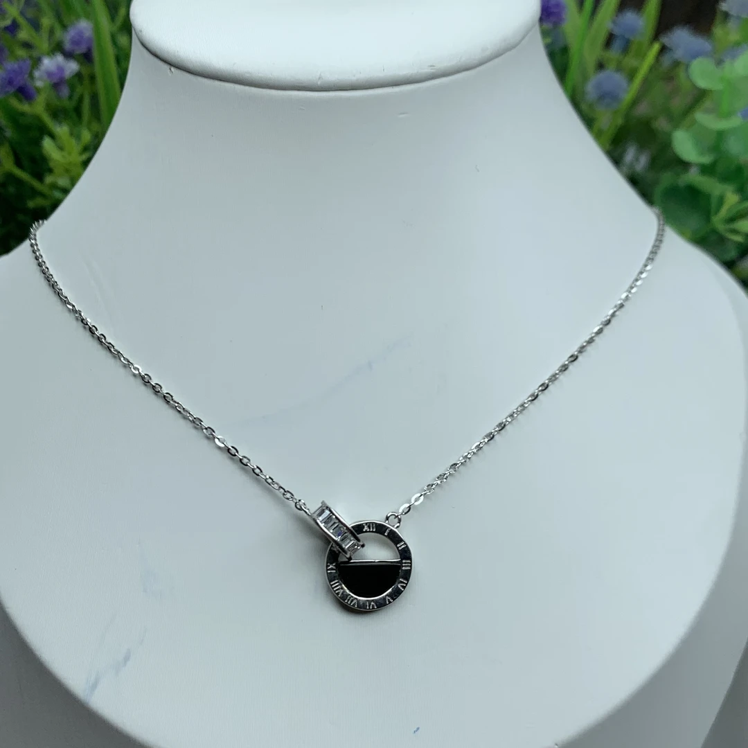 天然翡翠Ａ货 墨翠S925银镶嵌项链