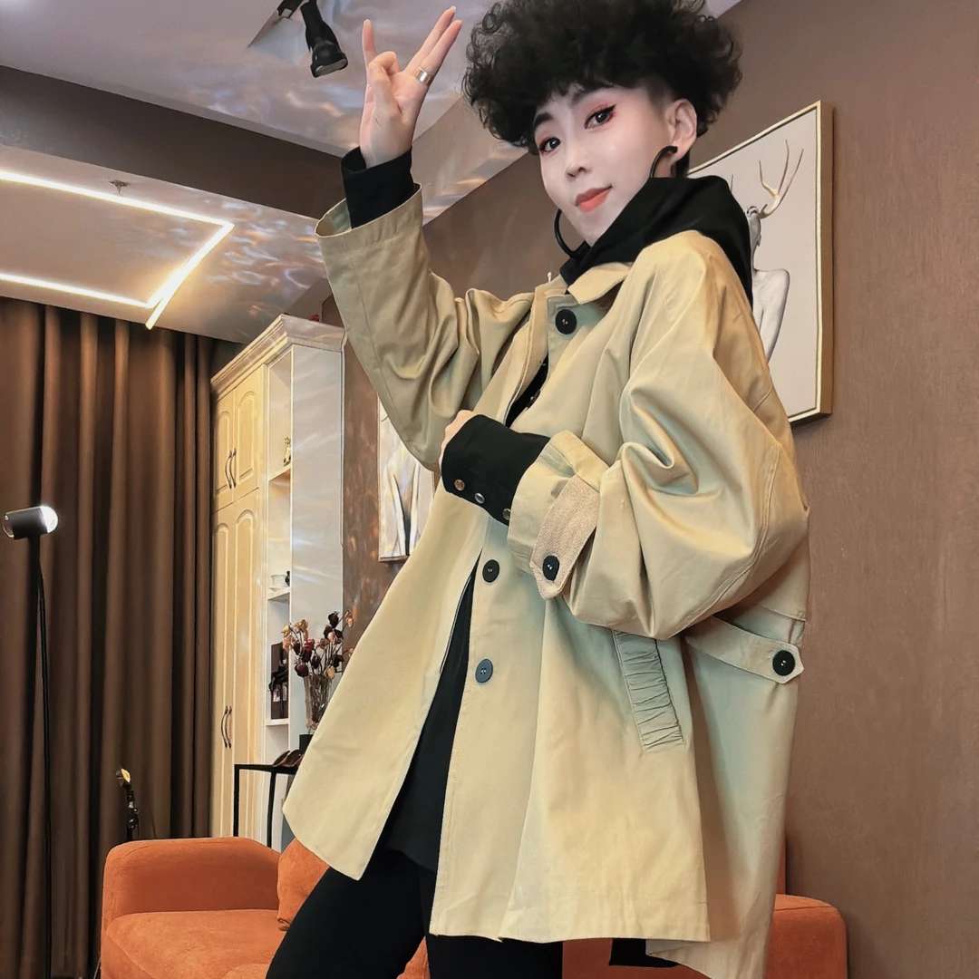 【妮菲丝娅】欧韩原创设计春秋宽松百搭风衣7790小个子洋气时尚休闲