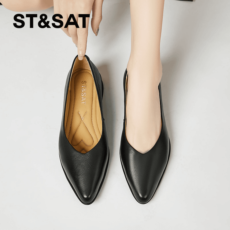 星期六羊皮鞋子女舒适软底女鞋平底单鞋上班工作妈妈皮鞋2024新款
