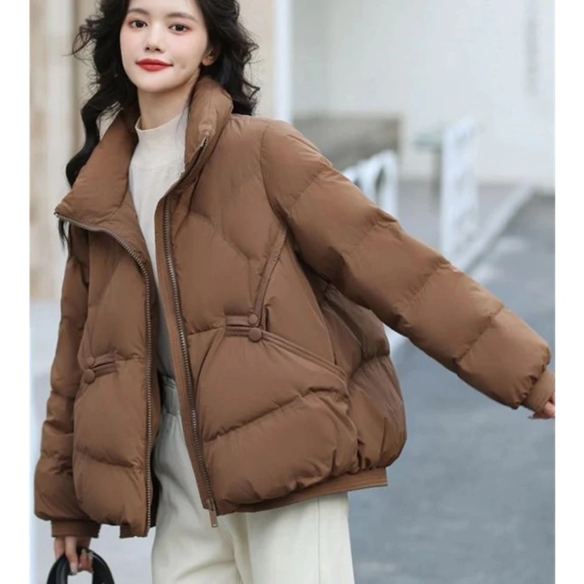 良旧百搭短款羽绒服女立领宽松加厚冬季新款90白鸭绒外套潮