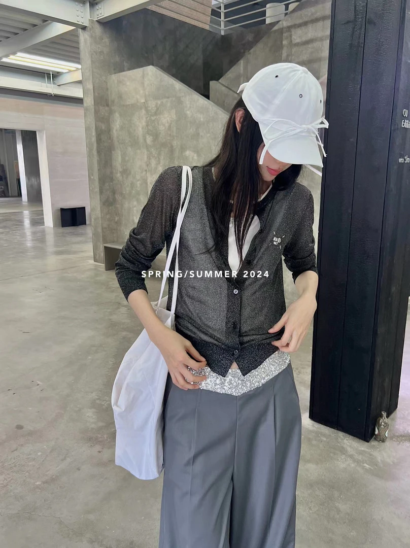 深圳南油铁铁优选黑色带细闪长袖防晒衣透气冰凉轻薄开衫