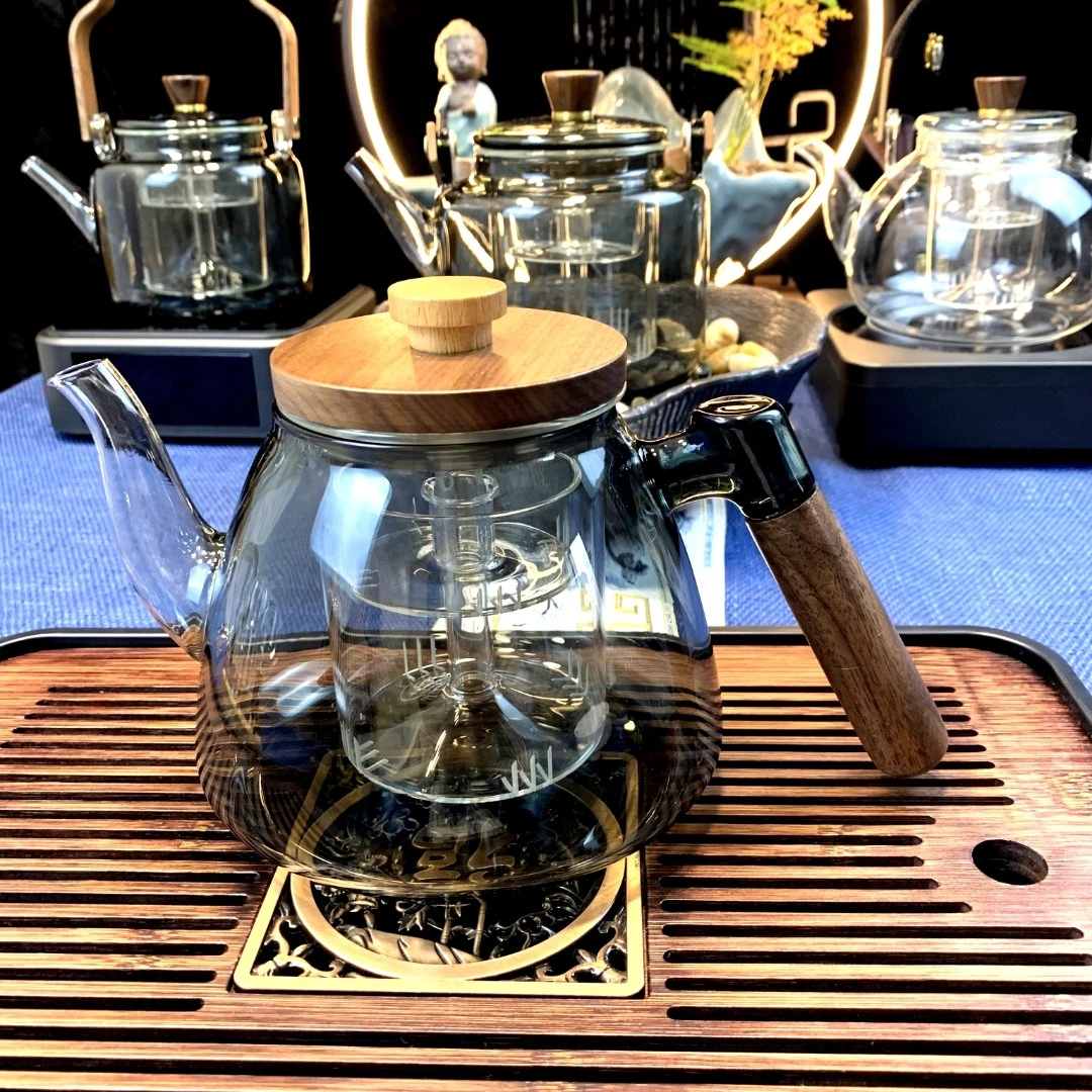 胡桃木蒸煮一体四代壶  侧把壶 煮茶壶 泡茶壶玻璃家用耐热大容量