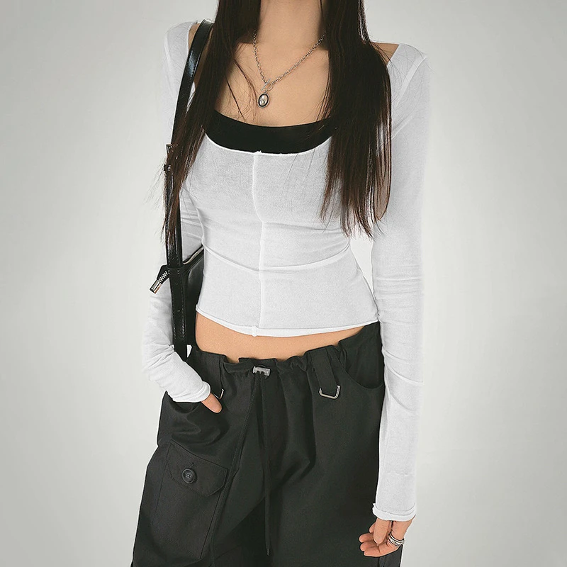 秋季修身显瘦辣妹时尚百搭两件套上衣2024美式纯欲风薄款简约T恤