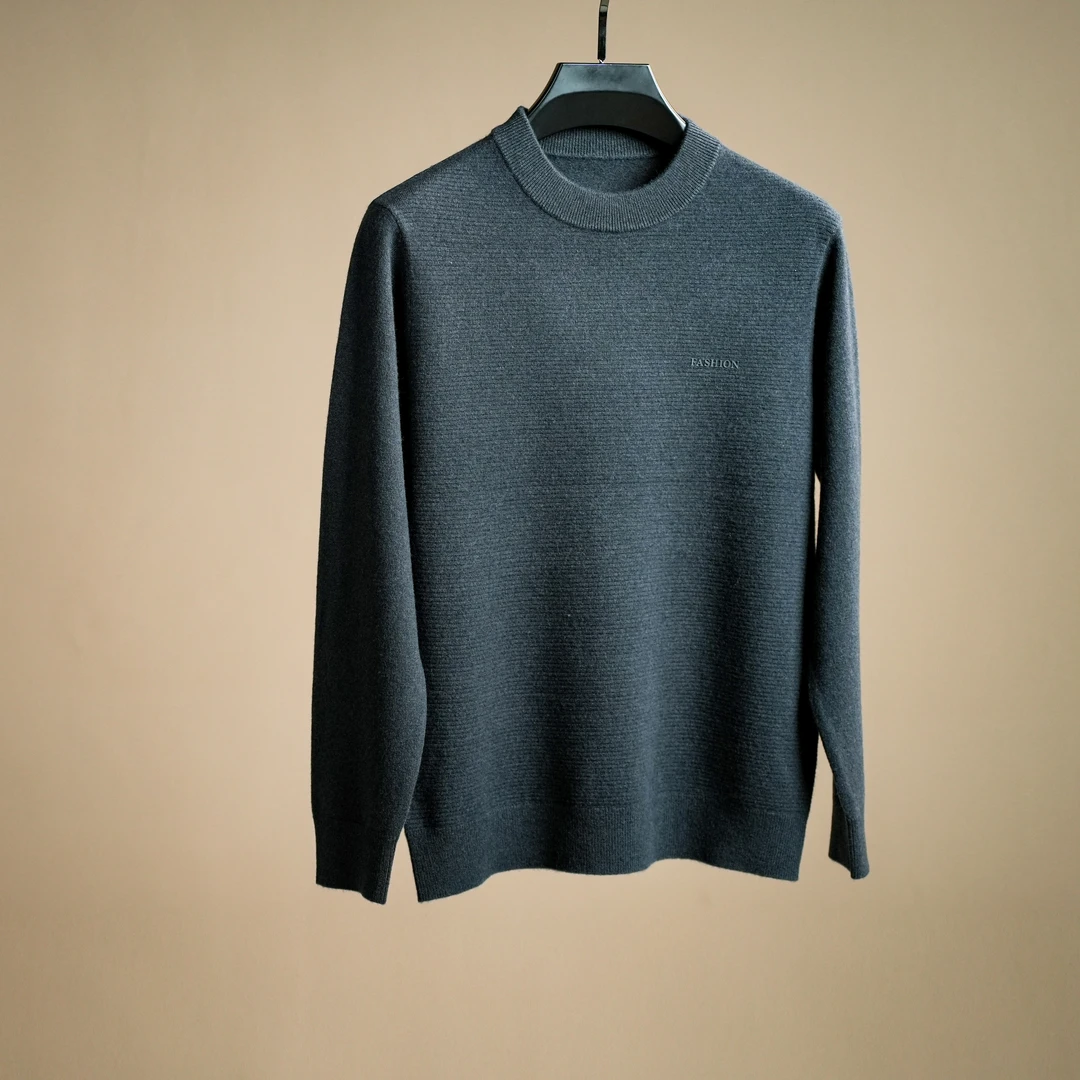 男士羊绒+羊毛混纺长袖冬季圆休闲领毛衣保暖针织羊毛打底衫百搭