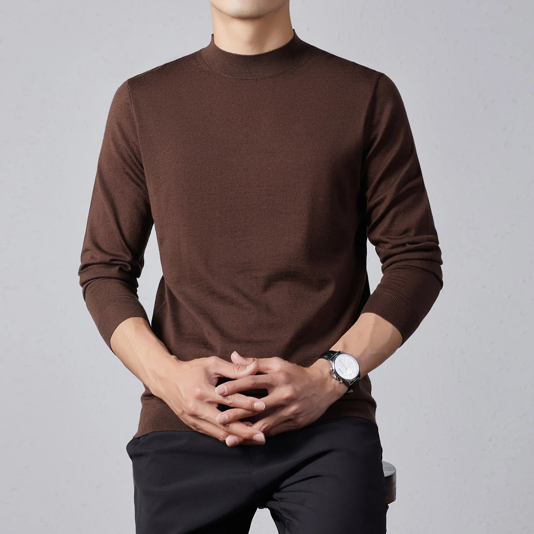 2024年秋冬新款超细精纺120支针织长袖T恤男时尚打底针织衫男士