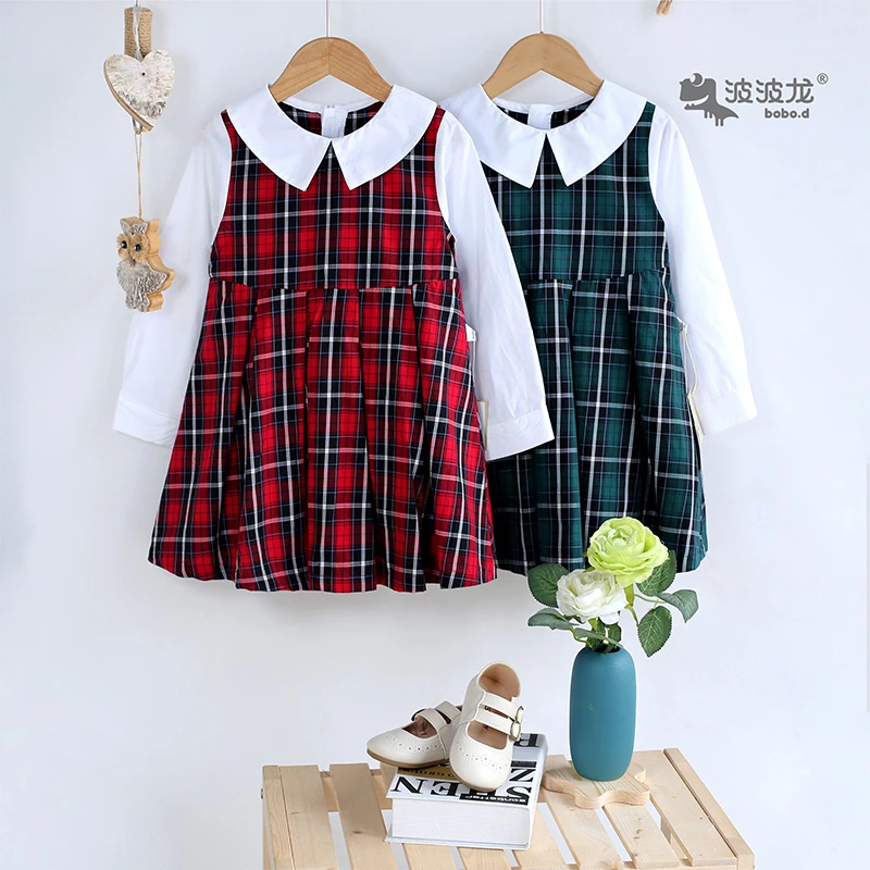 女童公主裙格子春秋长袖学院韩版时尚女孩洋气假两件2212434268