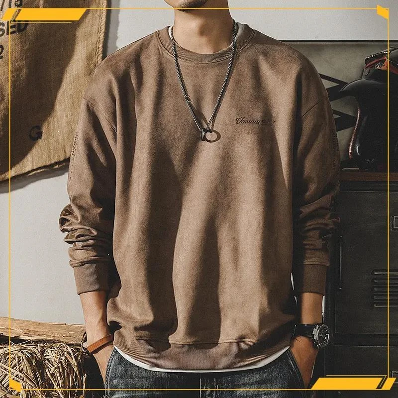 380g重磅复古卫衣男休闲潮牌宽松大码衣服男装上衣秋季男上衣圆领