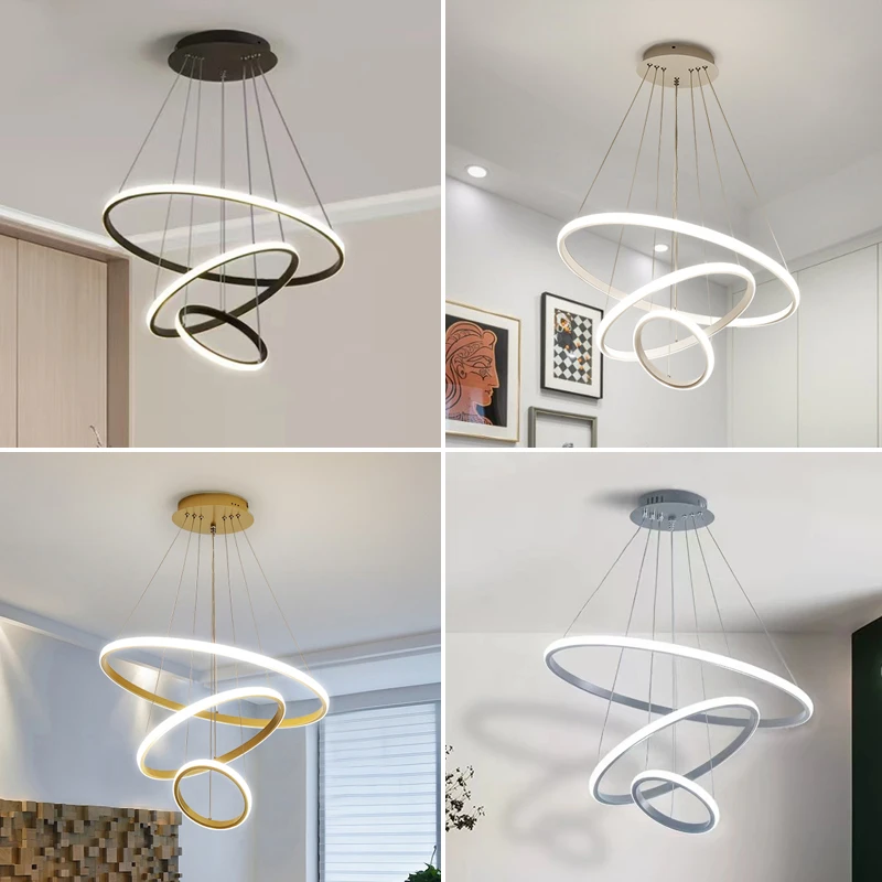 餐厅吊灯现代简约北欧极简客厅灯三环大厅吸顶灯大气家用高端灯具