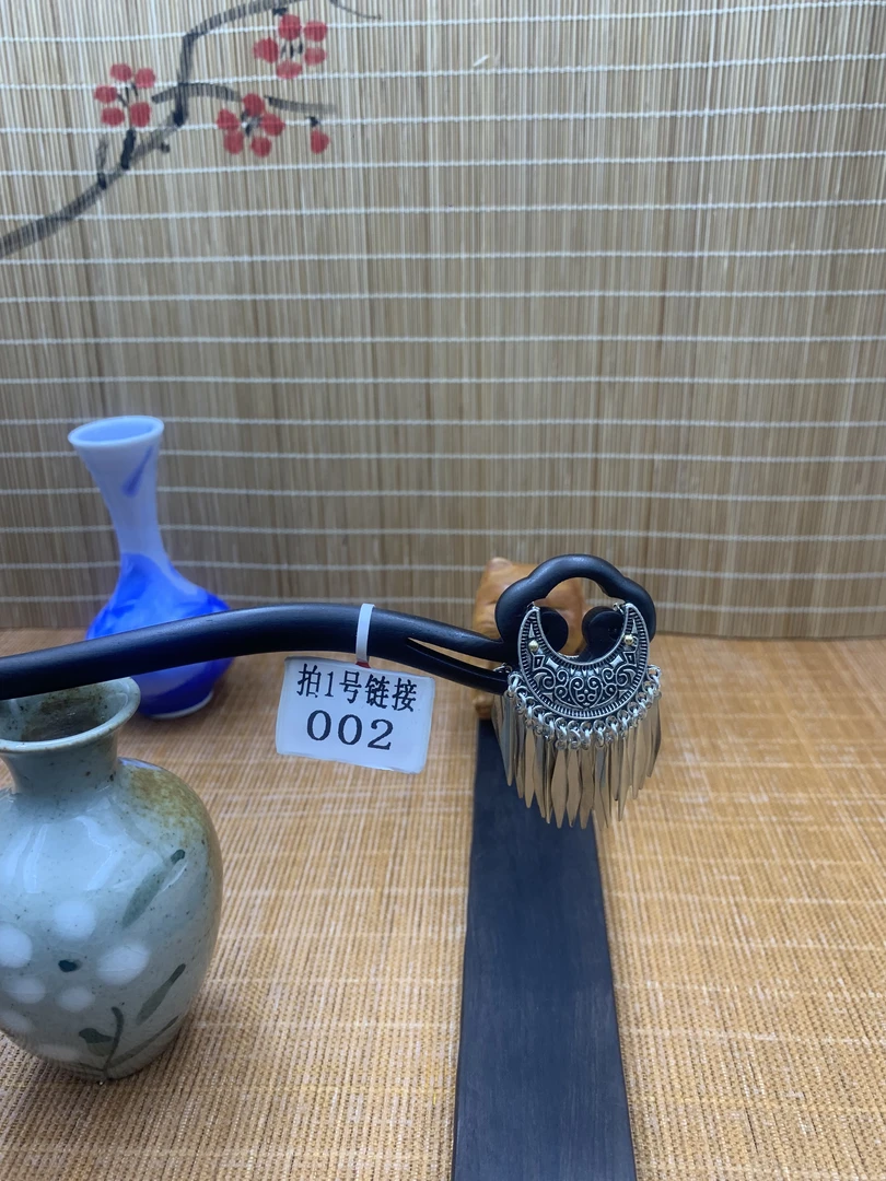 双面月牙流苏古风紫光黑檀木发簪复古简约日常古典手工国风檀木簪