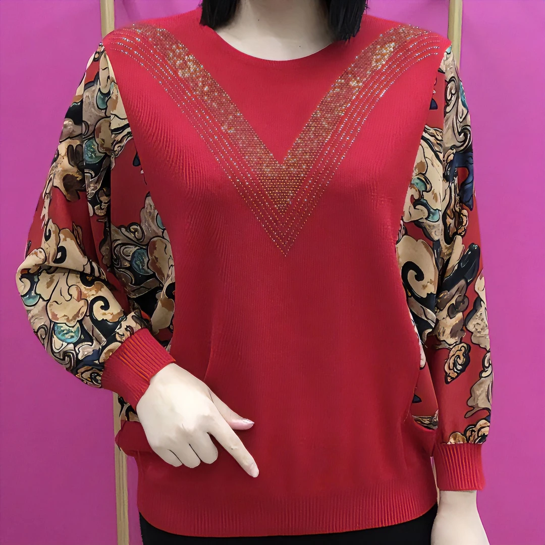 2025春季新款V钻彩袖拼接衫气质宽松显瘦