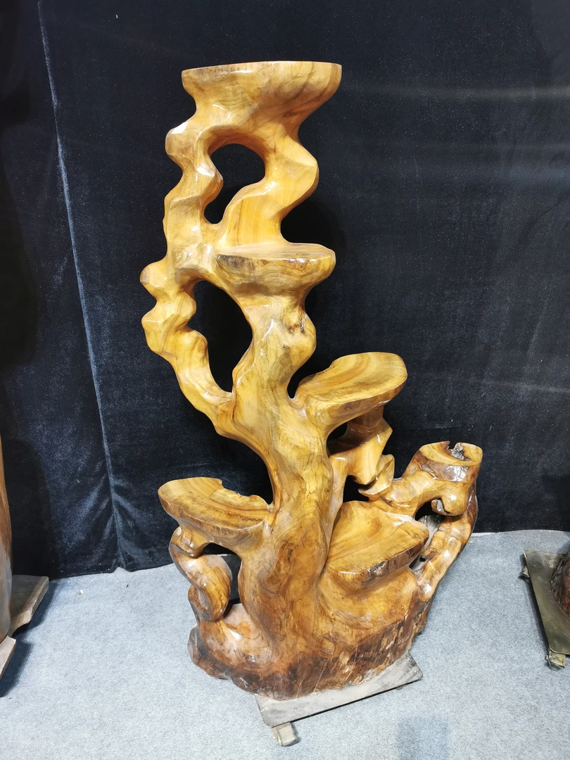 香樟木自然随型无拼接花架