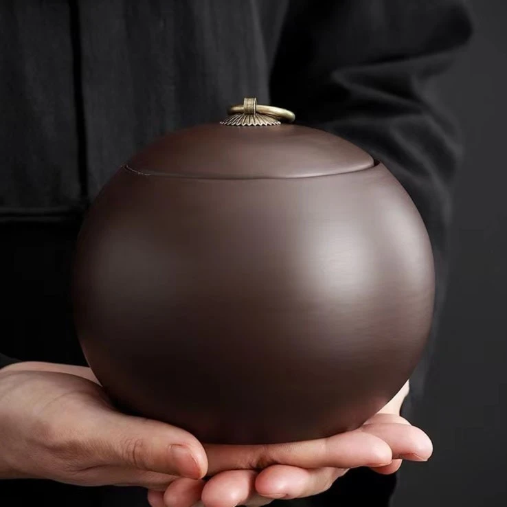 紫砂茶叶罐大号陶瓷密封茶罐通用半斤装红茶绿茶普洱罐家用存储罐