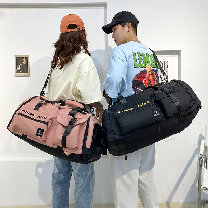 新款大容量字母旅行背包多用手提干湿分离鞋位行李包牛津布健身包