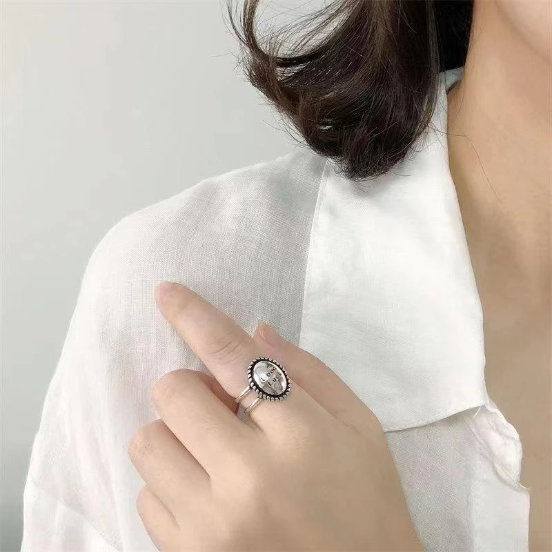 铜合金戒指 时尚个性双层麻花椭圆形小众开口戒指轻奢气质简约