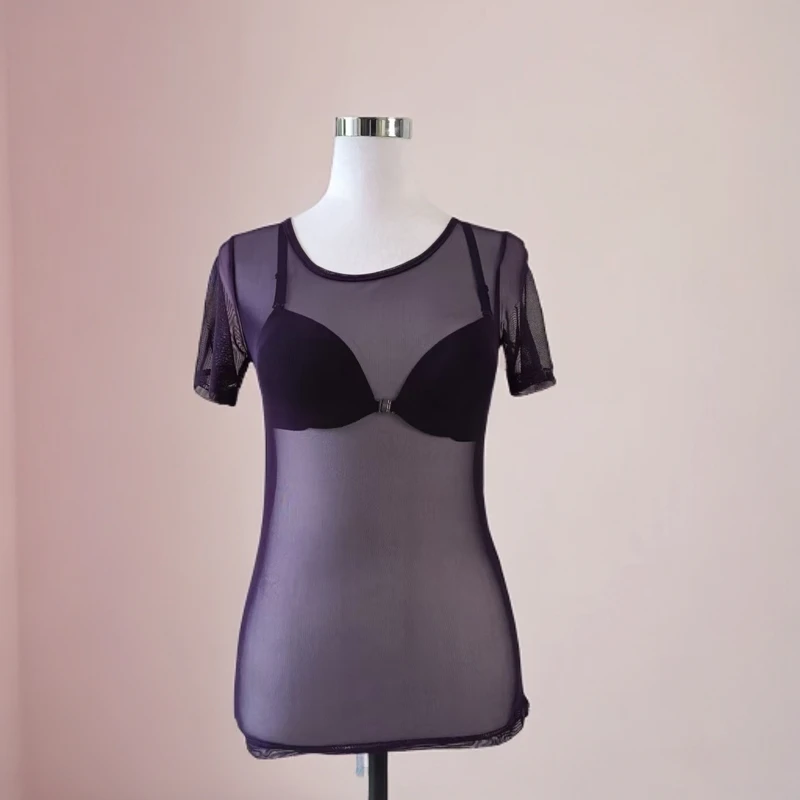 紫色短袖修身上衣适合夏季穿着显瘦可外穿时尚紧身女士夏季瑜伽服