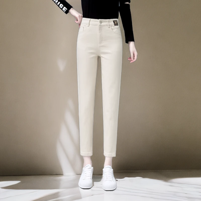 秋冬高腰显瘦工装裤工装裤女九分休闲小脚哈伦裤春秋百搭裤子女裤