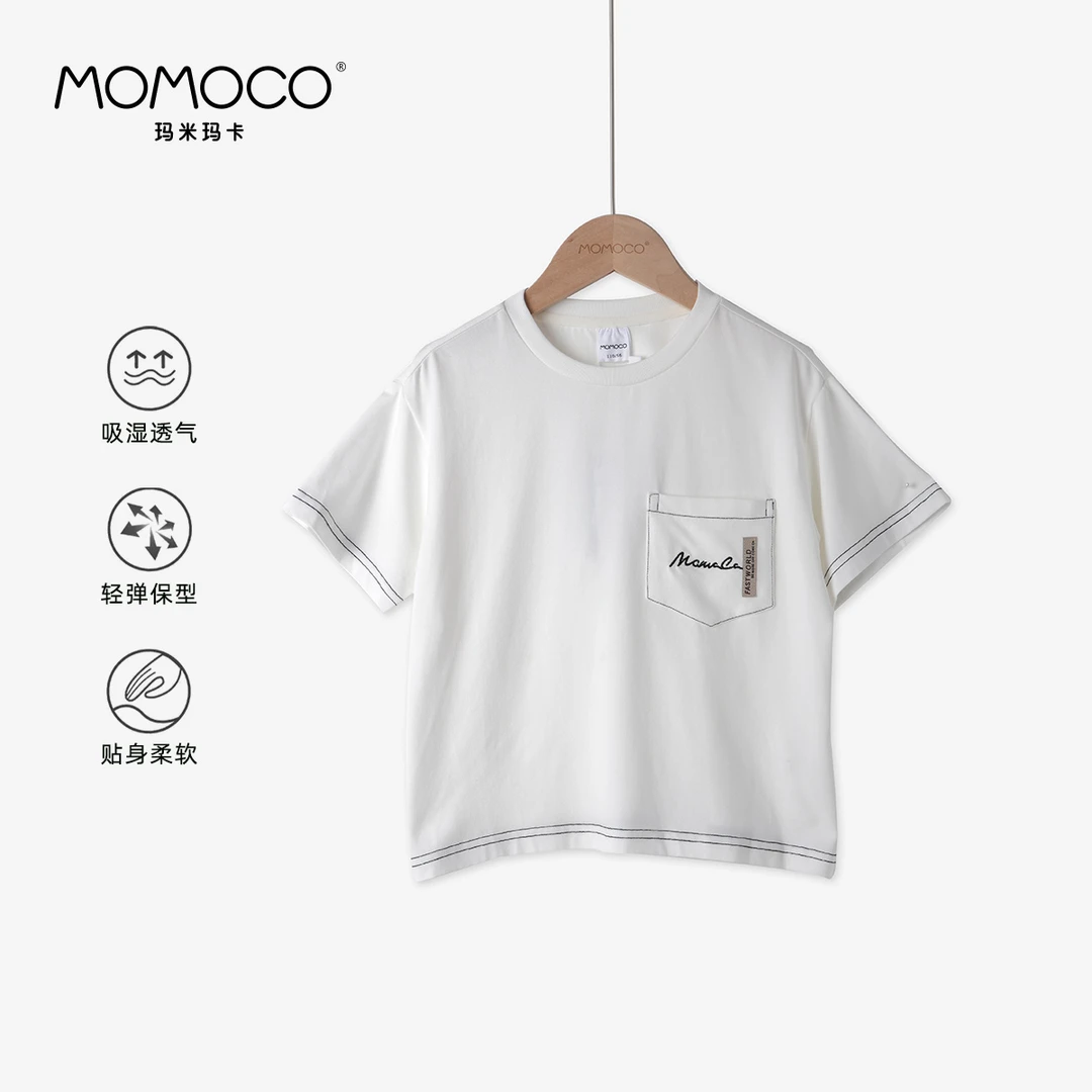 MOMOCO/玛米玛卡男童夏季口袋绣花字母T恤透气柔软76230235064