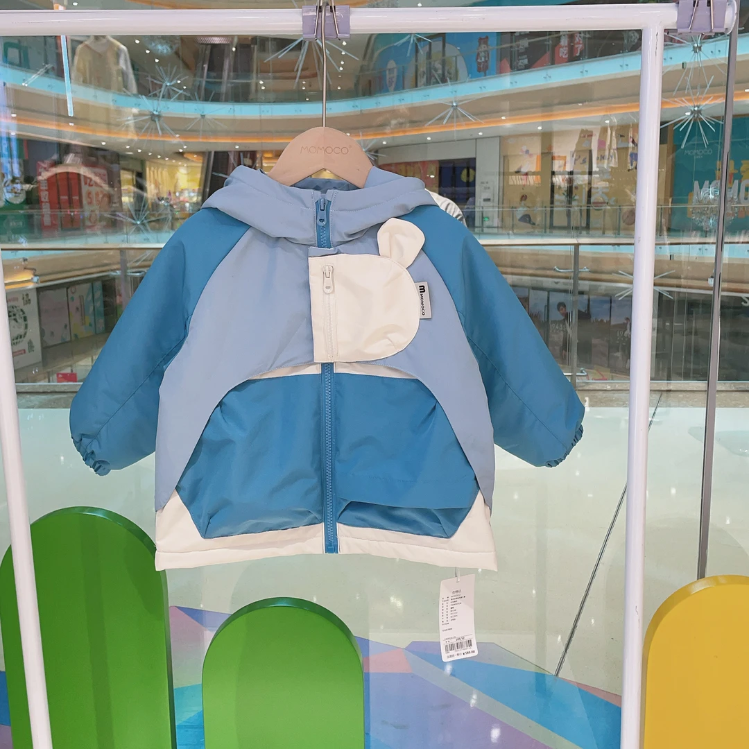 MOMOCO冬男童潮流拼色连帽兔耳口袋外套75430107136