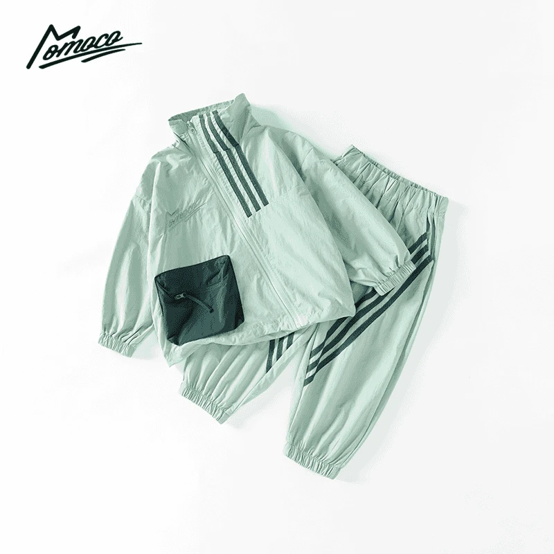 MOMOCO秋季男童薄荷漫波风衣套装儿童长袖运动两件套77120580001