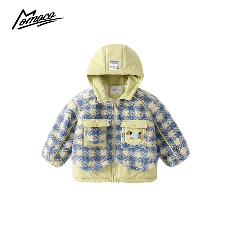 MOMOCO冬季新款男童格子连帽可爱小狗毛毛外套75430107206