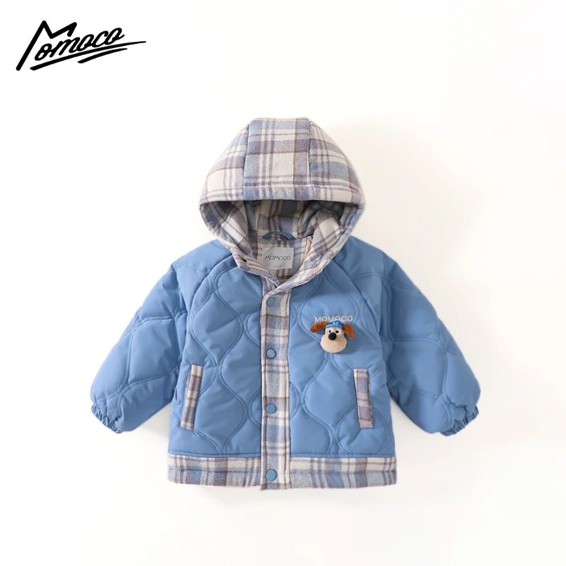MOMOCO冬季新款男童拼色格子休闲连帽保暖棉服外套75430117006