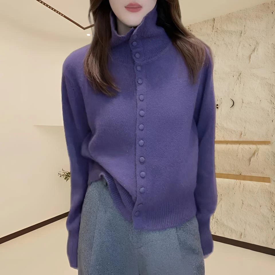 高领保暖针织开衫女士初春新款设计感小众洋气减龄内搭打底毛上衣