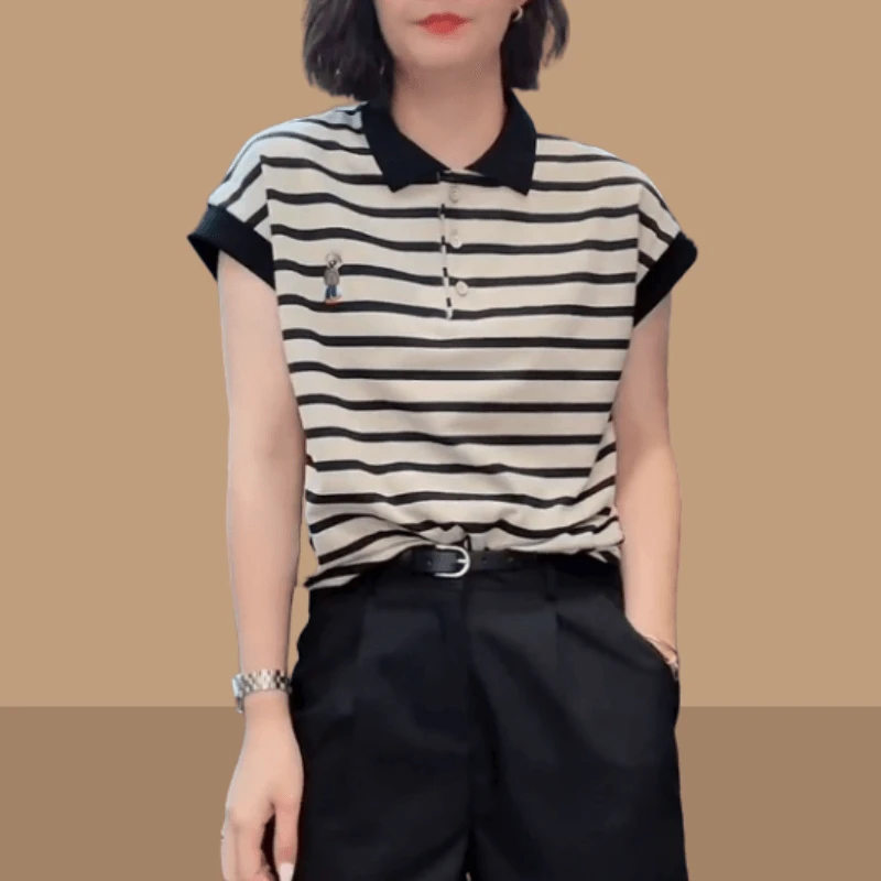 条纹t恤女短袖夏季爆款时尚高端气质洋气宽松显瘦通勤小众上衣女